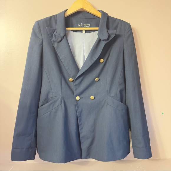 Armani Jeans Double Breasted Blazer Navy blue Mens Size 10 - Picture 1 of 8